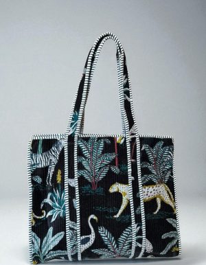 Velvet Traditional Tote Jungle On Black