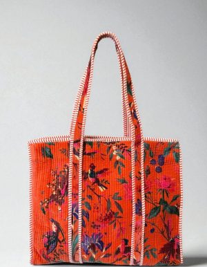 Velvet Traditional Tote Birds Of Paradise On Orange