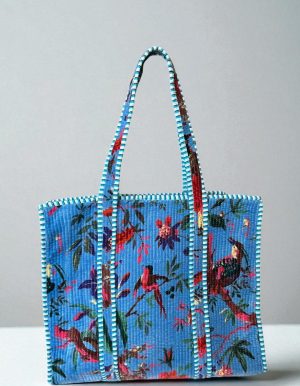 Velvet Traditional Tote Birds Of Paradise On Blue