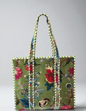 Velvet Traditional Tote Merlot Floral On Green