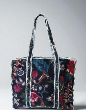 Velvet Traditional Tote Merlot Floral On Black