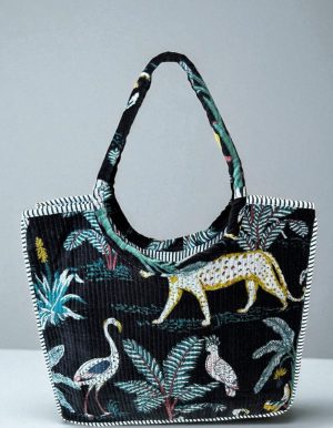 Velvet Scoop Handle Tote Jungle On Black