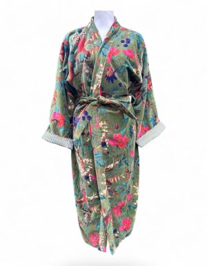 Velvet Robe Green Floral